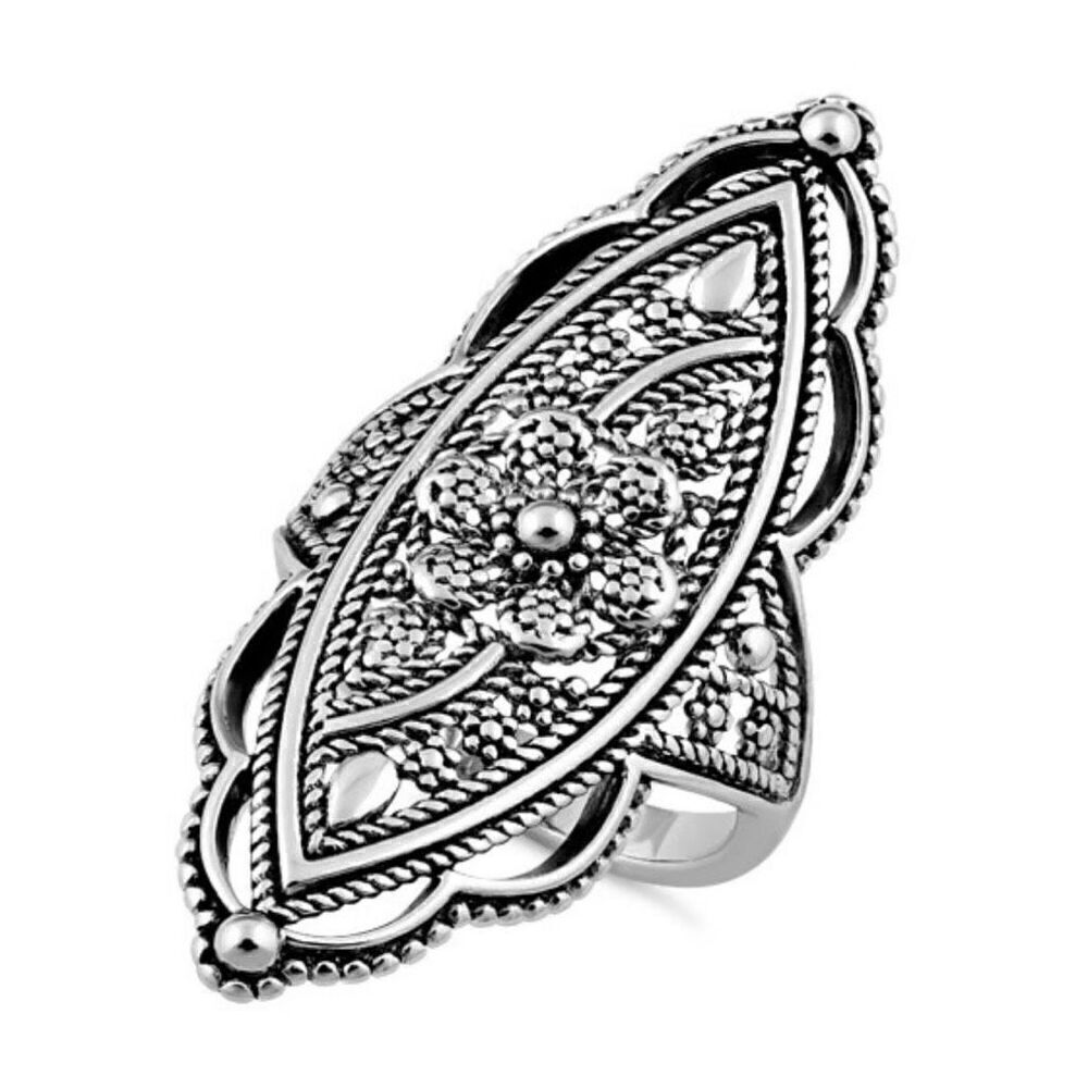 New Solid Sterling Silver Extravagant Rope Flower Ring